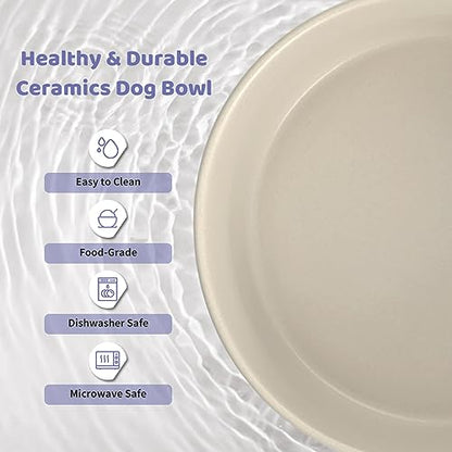 SPUNKYJUNKY Ceramics Raised Bowls with Wooden Stand - Elevated Dog Food and Water Bowl (Double 28.7OZ, Grey) - color: Grey (Double Bowls Set), size: Medium - 3.6 CUPS