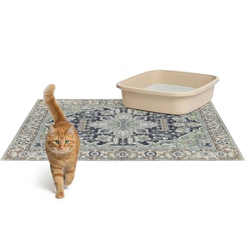 Lovewag Cat Litter Box Mats 2 Pack - Medium 28x41 Inch Machine Washable, Easy Clean, Non-Slip, Waterproof Mats for Indoor Cats - Kitty Litter Mess Control & Pet Urine Floor Protection - (Sage Forest) - color: Sage Forest, size: 28x41 inches (Pack of 2)
