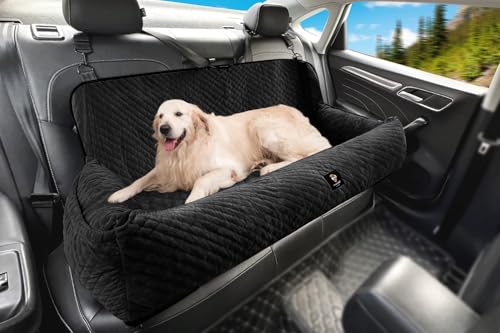 Dog Car Seat for Medium/Large Dogs Under 100 Lbs,Multi-Functional Dog Car Bed Washable Pet Travel Safety with Thick Cushion, Soft & Removable,for All Cars Back Seat (Black) - color: Black, size: Large
