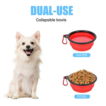 Pack of 2 Large Size Collapsible Dog Bowl, Food Grade Silicone BPA Free, with Carabiner Clip Foldable Expandable Cup Dish for Pet Cat Food Water Feeding Portable Travel Bowl (Blue & Red) - size: Pack of 2