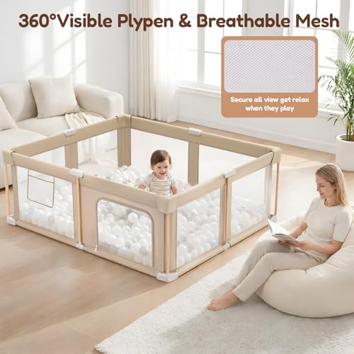 Foldable Baby Playpen with Mat, Foldable Baby Fence Play Yards for Babies and Toddlers, Play Pen with Breathable Mesh and Anti-Fall Pads (50''x50‘’) - size: 50''x50‘’