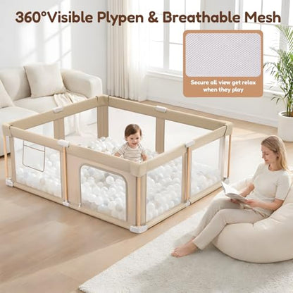 Foldable Baby Playpen with Mat, Foldable Baby Fence Play Yards for Babies and Toddlers, Play Pen with Breathable Mesh and Anti-Fall Pads (71"×79") - size: 71"×79"