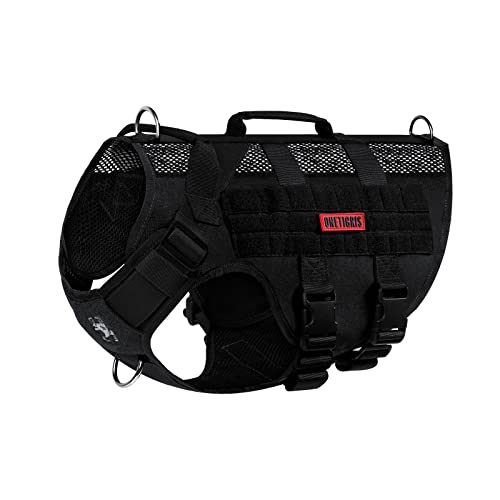 OneTigris No Pull Tactical Dog Harness for Medium Dog, Aire Mesh Dog Vest Harness, Breathable Military Dogs Molle Vests with Handles, Service Dogs Vest for Walking Hiking Training (M, Black) - color: Black, size: M