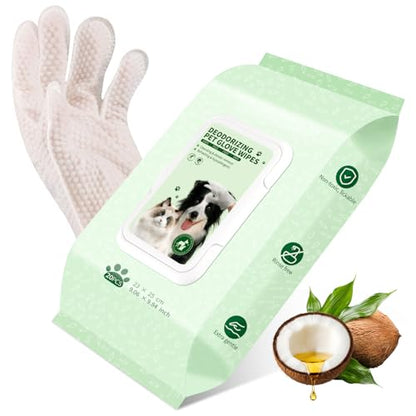 GLADFRESIT Pet Grooming Glove Wipes for Dogs & Cats, Hypoallergenic Deodorizing Cleansing Wipes with Coconut Oil & Botanical Extracts, 90 g Extra-Thick Gentle Wipes for Daily & Outdoor Care (20 Pcs) - size: 20 PCS