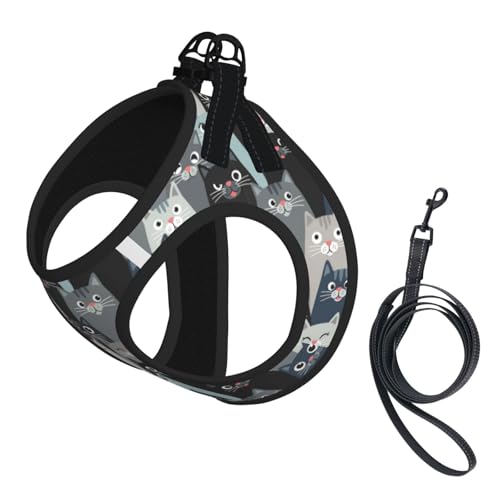 Reflective Small Pet Harness Vest No Pull Cute Cats Grey, Adjustable Breathable Dog Vest with Leash for Walking Training Outdoor Puppy - color: Design (591), size: Small