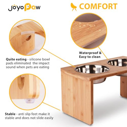 Elevated Dog Bowls, Bamboo Raised Dog Bowl for Large Dogs & Medium Dogs, with 2 Stainless Steel Bowls (10'' Tall–48 oz Bowl) - color: Natural, size: Large: 10'' Tall-48oz Bowl