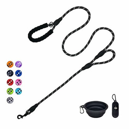 Dog Leash Heavy Duty 6ft, Double Handle Dog Leash with Padded Handle for Traffic Control, Reflective Rope Leashes for Large and Medium Dogs Night Control Safety Training (Black) - color: Black (25 to 120 lbs)