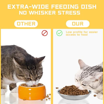 ZUFECY 2-Pack Cat Bowl Combo Set,7.1'' Stainless Steel Flat Plate & Deep Bowl, Dual-Purpose for Dry/Wet Food & Water Feeding
