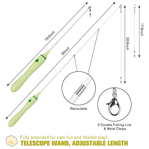 BEBOBLY 3-in-1 Retractable Cat Wand Toy for Indoor Cats Interactive Cat Feather Toys - color: Green