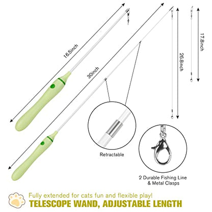 BEBOBLY 3-in-1 Retractable Cat Wand Toy for Indoor Cats Interactive Cat Feather Toys - color: Green