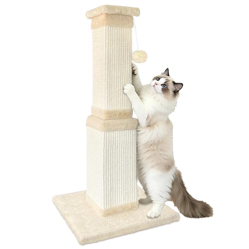 Cat Scratching Post for Large Cats, Cat Scratcher for Indoor Cats Adults, Sturdy Sisal Scratch Post to Protect Furniture, 32 Inch, Beige - color: beige