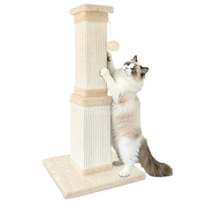 Cat Scratching Post for Large Cats, Cat Scratcher for Indoor Cats Adults, Sturdy Sisal Scratch Post to Protect Furniture, 32 Inch, Beige - color: beige
