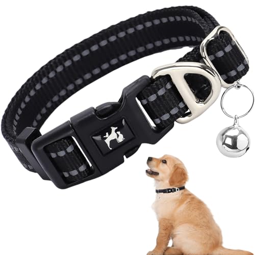 Reflective Puppy Collar with Bell for Small Dogs - Nylon Adjustable Collar for XS & S Dogs High Visibility for Night Walks, for Puppies (Black XS) - color: A, size: XS (Neck 7"-9")