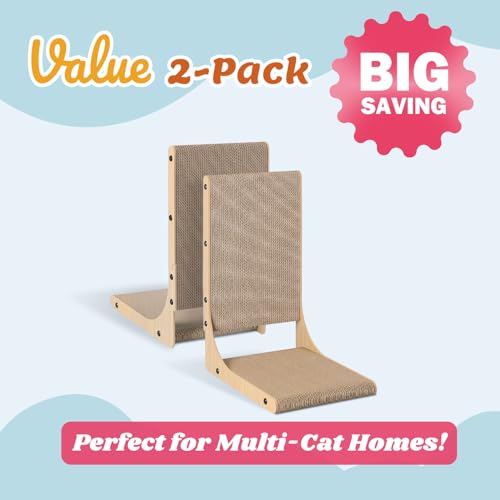 Zakkart 2-Pack Cat Scratching Board, 19.7'' Tall Cardboard L Shape Vertical Cat Scratchers for Indoor Cats, Cat Scratching Post for Wall and Couch, Medium - size: Medium 2PC (19.7'' tall)