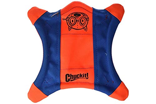 Chuckit! Paraflight Flying Disc Dog Toy, Small (6.75") and Chuckit! Flying Squirrel Fetch Dog Toy, Size Medium (9.5" Diameter) - size: Small, style: Flyer + Dog Toy, (Orange/Blue)