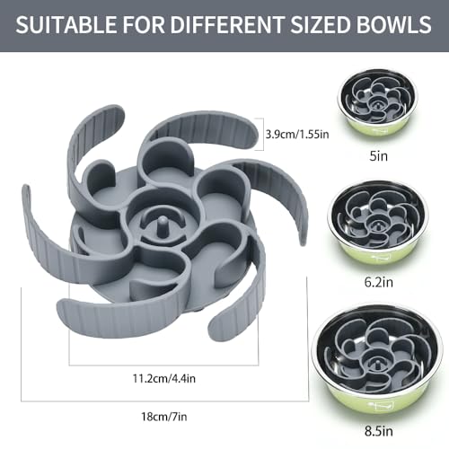 Slow Feeder Dog Bowls Insert,Third Generation upgradedSuper Firm Eating Bowl（Cuttable） for Large Breed and Medium Small Size Compatible with Regular Elevated Metal Glass Dog Bowl (Gray) - color: Grey
