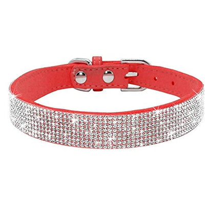 Rhinestone Dog Collar, Cute Dazzling Sparkling Soft Suede Leather Adjustable Pet Dog Cat Collar Crystal Diamond for Puppy Small Medium Large Dogs (XXS:15.5-21cm, Red) - color: Red, size: XXS:15.5 - 21cm