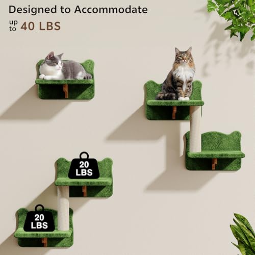 13-in-1 Cat Wall Shelves, Wall Mounted Cats Furniture Set with Plush Fabric, Cat Climbing Wall Systems, Cats Shelf with Moon Hammock, Condo, House, Step, Bridge Ladder, Scratching Post, Green - color: Green, size: 13-in-1