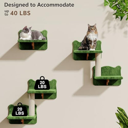 13-in-1 Cat Wall Shelves, Wall Mounted Cats Furniture Set with Plush Fabric, Cat Climbing Wall Systems, Cats Shelf with Moon Hammock, Condo, House, Step, Bridge Ladder, Scratching Post, Green - color: Green, size: 13-in-1