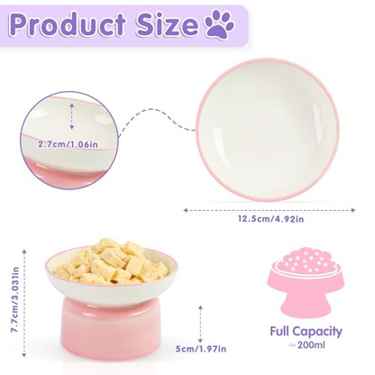 Cat Food Bowl, Ceramic Cat Bowls, Anti Whisker Fatigue Cats Bowl Set,Shallow Wide Kitten Plates for Food and Water (FenBai) - color: FenBai