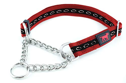 Tuff Pupper Martingale Collar for Dogs is Perfect for Training | No Pull Dog Collar with Adjustable Gentle Nylon & Steel Chain | Convenient Sizing for All Breeds Medium (16-24" Neck) - color: March Red, size: Medium (16-24" Neck)