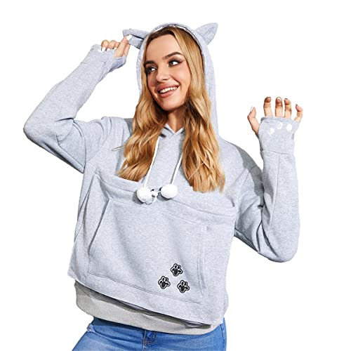 Unisex Big Pouch Hoodie Long Sleeve Fleece Pet Dog Holder Carrier Pullover Sweatshirt… - color: Light Grey, size: X-Large