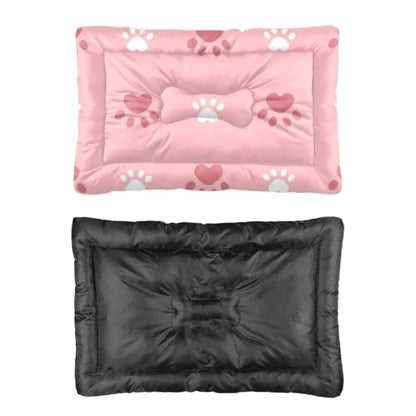 Paw Print Pink Outdoor Dog Bed Large Dog Mat Cage Pads Washable Crate Beds Washable Non-Slip Beds for Crates Outdoor Mat Cage Accessories Indoor 24X18 Inch - size: 24 × 18 inch