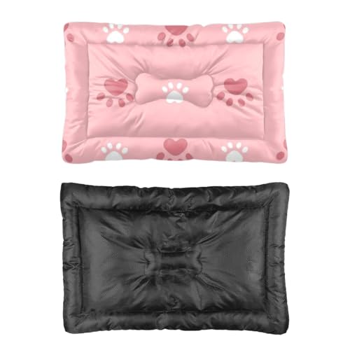 Paw Print Pink Dog Bed Cushion Dog Mat for Car Pet Padding Crate Bed Washable Non-Slip Small for Crate Puppy Beds Medium Dogs Cats Washable Cage Mats Crates Indoor Outdoor 36X24 Inch - size: 36 × 24 inch