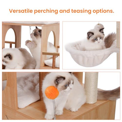 Heybly Cat Tree with Litter Box Enclosure for Indoor Big Cat, Cat Tower for Large Cats 20lbs Heavy Duty, Modern Cat Condo Furniture with Scratching Posts, Walnut HCT110WB - color: Walnut