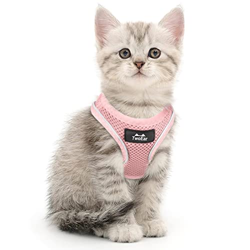 TwoEar Dog Vest Harness Reflective, No-Pull Pet Harness Easy Control with Breathable Mesh, Soft Puppy Step-in Harness No-Choke for Outdoor Walking, Training for Small Dogs, Cats(XS, Pink) - color: Pink, size: XS(Neck:12.2-13.0"/Chest:14.2-16.1")