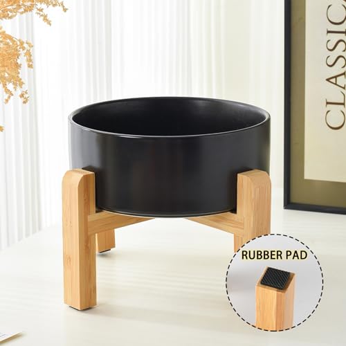 8'' Ceramic Raised Dog Bowl - 70Oz Dog Food & Water Bowl with Elevated Non-Slip Bamboo Stand, Dishwasher & Microwave Safe, Anti Vomiting Heavy Duty Pet Bowl for Medium and Large Dogs, Black - color: 1 x Bowl + Stand - Black, size: 8 inch