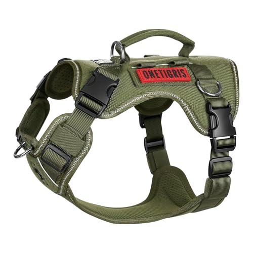 OneTigris No Pull Tactical Dog Harness for Small Dogs, Reflective K9 Working Easy Control Vest with Hook & Loop Panels, Adjustable Dog Vest Harness for Walking Hiking Training - color: Green, size: S: (N:14"-20", C:20"-27", B.L:8.5", L.L:11")