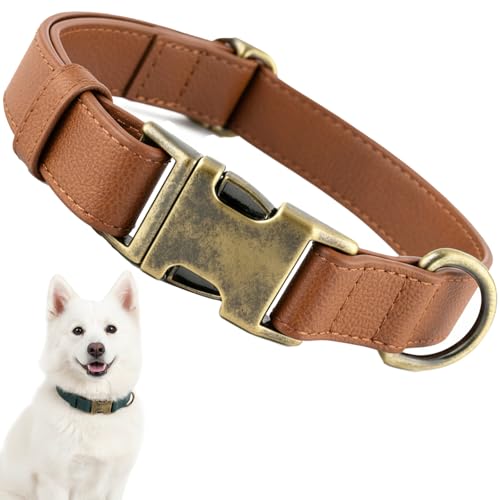 Dog Collars for Large Dogs Silicone Leather Dog Collars Soft Flexible Waterproof Odor-Proof Durable Thick Classic Adjustable Pet Puppy Collar (Brown, Large (16-24.5" Neck)) - color: Brown, size: Large (16-24.5" Neck)