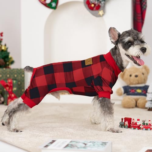 XPUDAC 4 Pack Dog Pajamas for Small Dogs Cats Plaid Doggie Clothes Puppy Onesies Christmas Pajamas Jumpsuits Pet Pjs Shirt Apparel 2X-Large, Red Green Khaki Grey - size: XX-Large(Chest-22.8" Back-17.8" Neck-12.6")