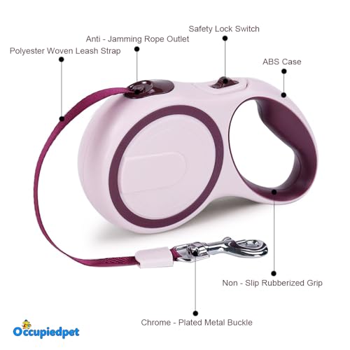 Retractable Dog Leash,16ft Dog Walking Leash Strong Nylon Tape and Anti Slip Handle One-Handed Brake No Tangle for Small Dogs Up to 44lbs.（Khaki） - color: Khaki