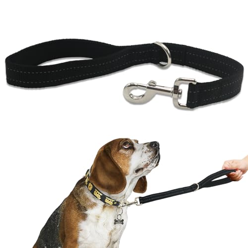 Thick Dual Padded Handle for Dog Training Control, 18 Inches Traffic Dog Leash Short with Reflective Stitching, Heavy Duty Short Hand for Small to Strong Sized Dogs Training Leash Black 1.5FT - color: Black, size: 18"