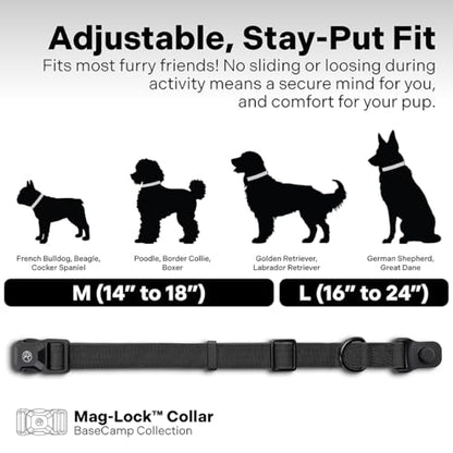 Heavy Duty Dog Collar with Quick-Release Magnetic Buckle, Adjustable Double Layer Nylon Dog Collar for Medium Dogs, (Black, M: 14" to 18") - color: Black, size: M: 14" to 18"