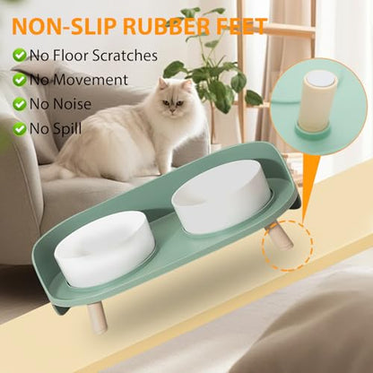 Elevated Dog Bowls Set, Ceramic Pet Food & Water Bowls with Non-Slip Stand, No Spill Design for Cats/Small Medium Dogs Green - color: Green