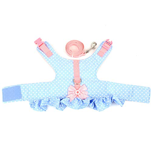 Zunea No Pull Small Dog Girl Harness Dress Escape Proof Cat Kitten Vest Harness Leash Set Step-in Soft Cotton Padded Polka Dot Jacket Chihuahua Puppy Clothes with Cute Bow for Walking Blue XS - color: blue dots, size: XS (Chest:12.2-13.7", Neck:8.2-9.4")