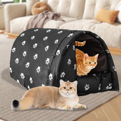 Cat House for Outdoor,Weatherproof Warm Feral Cats Shelter Outside/Indoor Collapsible Insulated Pet Houses Foldable Stray Cat Tent Cave for Kitty Puppy Small Animals Four Season(Black)