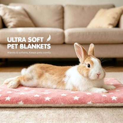 4 Pack Rabbit Bed Mat, 14" x 11" Soft Fluffy Flannel Small Pet Blanket, Washable Sleeping Pad for Guinea Pigs, Bunnies, Star Print - Pink - color: Pink, size: 14x10 Inch