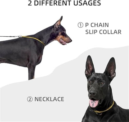 Gold Dog Choke Collars,2-Pack Metal Slip Link Martingale Collar Training Heavy Duty Dog Choker Collar Boys Girls Puppy Collars for XXS XS Small Medium Large Big Breed,XS - color: 2 Pack Gold, size: XS(Neck Max 12inch)D2.0mm