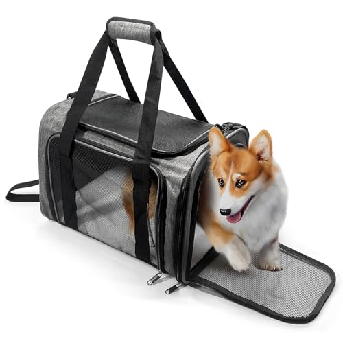 Pet Carrier for Small Dogs Cats, Up to 15Lbs, Airline Approved Collapsible Travel Puppy Carrier, 17x11x11 Inches, Grey - color: Grey, size: 17.0"L x 11.0"W x 11.0"H