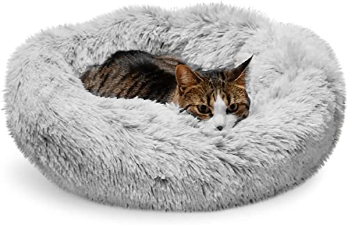 Whiskers & Friends Cat Beds for Indoor Cats, Fluffy Calming Donut Cat Bed, Small Dog Bed Washable - Orthopedic Soft Plush Pet Beds Sized for Kitten to Large Cats & Puppy to Small Dogs, Light Grey 23'' - color: Light-Grey, size: 23.00" x 23.00" x 7.00"