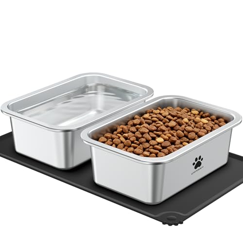 URPOWER 2 Pack 1.25 Gallon Large Dog Water Bowl, Thickened Stainless Steel Dog Water & Food Bowls with Non-Slip Mat, Spill-Proof Metal Pet Bowl Set for Medium, Large, X-Large Dogs, Indoor/Outdoor Use - size: 1.25 Gallon