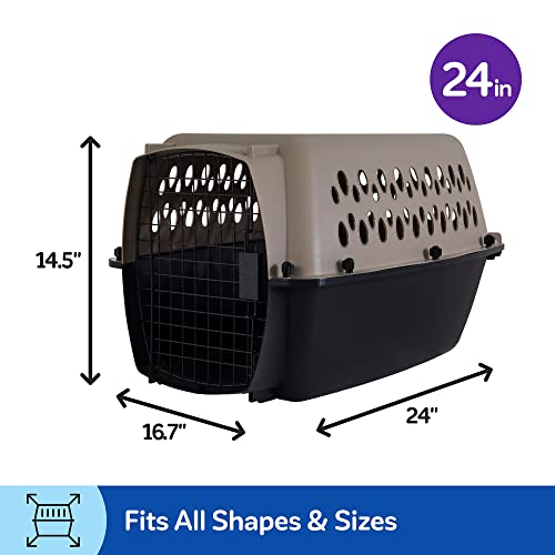 Petmate Vari Dog Kennel Portable Carriers & Crates for Smaller Dogs or Puppies and Pets 10 to 20 lbs, Airline-Friendly Plastic Pet Carrier Home and Travel, 24" Long, Taupe & Black, 24” x 16.7” x 14.5” - size: 24.0"L x 16.7"W x 14.5"H