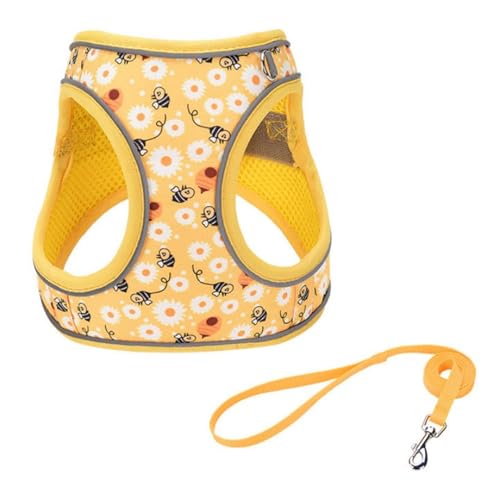 Step in Dog Harness No Pull Honeybee Adjustable Soft Mesh Padded Reflective Pet Vest Harness and Leash Set for Small Medium Dogs - color: Yellow, size: XXS(neck:8.5"-9.5",chest:10"-11.5")