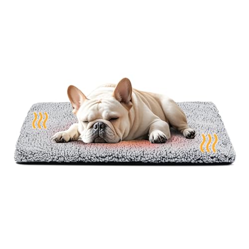Dog Bed Mat Self Heating Pad for Medium Small Dogs, Dog House Bed Crate Pad for Sleeping Self Warming Pet Bed Puppy Blanket with Removable Washable Cover, Grey 36 Inches - color: Grey, size: L(36"x24"x1")