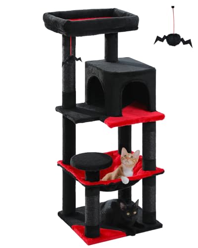 MUTTROS Gothic Cat Tree with Super Large Hammock, 45.7" Black Cat Tower with Coffin Bed, Cat Condo, Sisal Scratching Posts & Top Perch, Multi-Level Goth Cat Tree, Halloween, Black - color: Gothic Black, size: 45.7in
