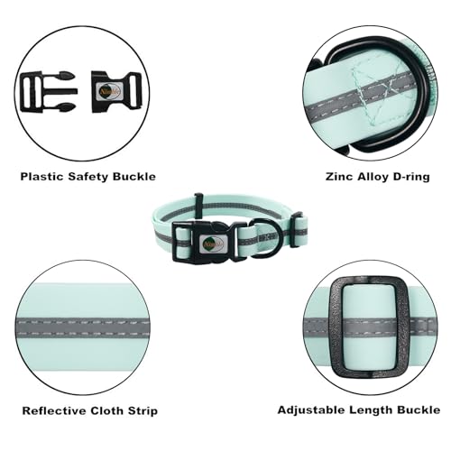 NIMBLE Dog Collar Waterproof Pet Collars Adjustable, Reflective, Durable Flex Poly Coated Nylon Basic Dog Collars 9 Colors in Size S/M/L (Light Blue, Medium (11.81”-18.5”inches)) - color: Light blue, size: Medium (11.81”-18.5”inches)
